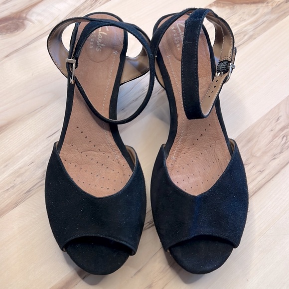Clarks Palmdale Dasha Black Suede Wedges 8.5 - Picture 2 of 7
